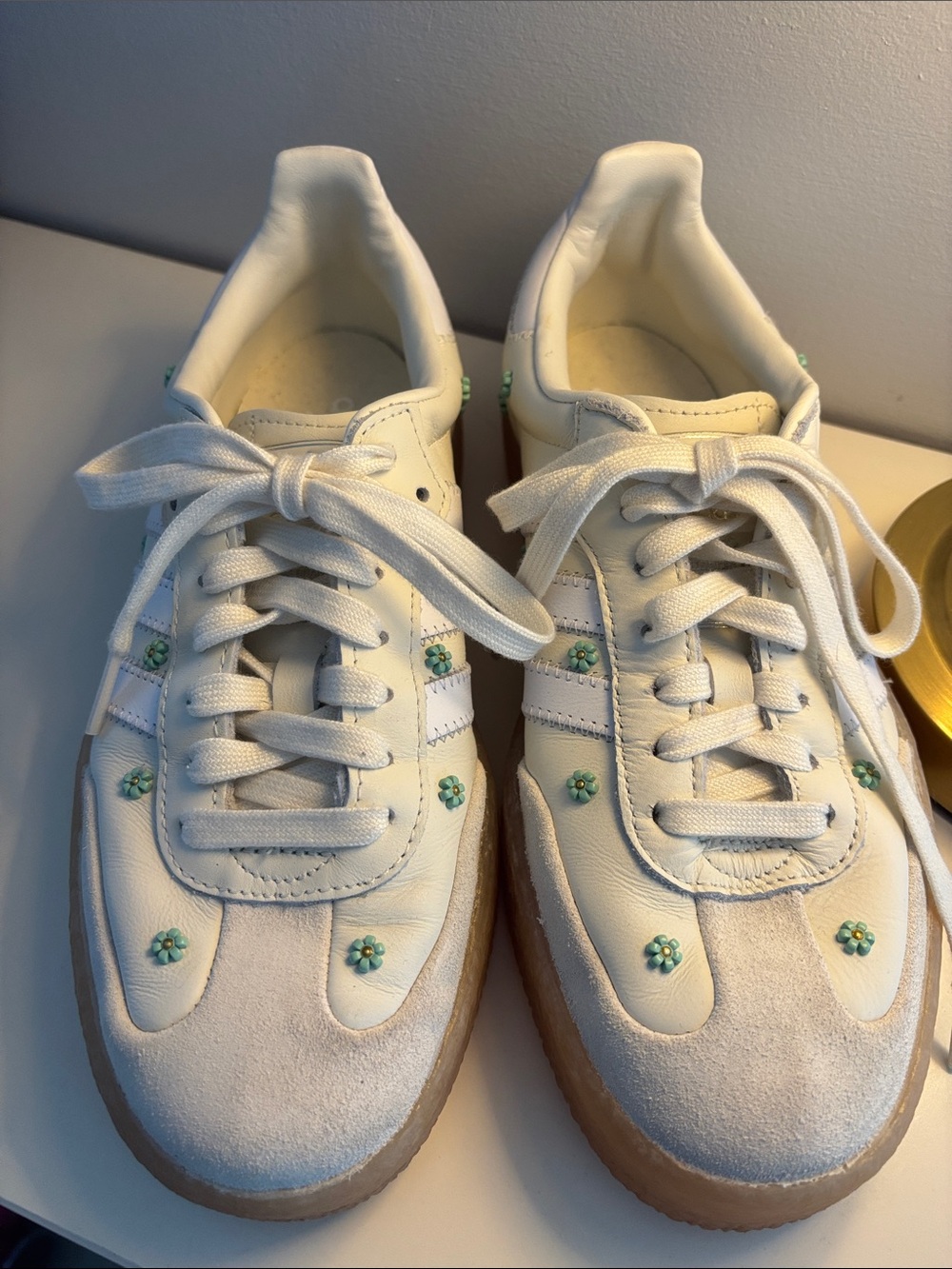 adidas Samba Women's cream Sneakers with Mint Green Floral Accents